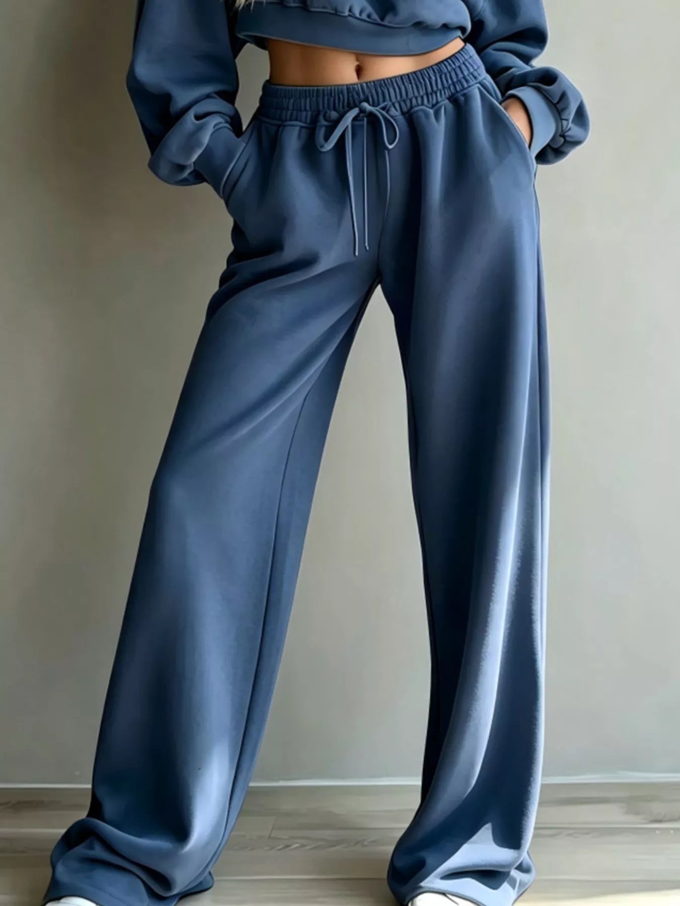 Trendsi Round Neck Cropped Sweatshirt and Wide-Leg Pants -
