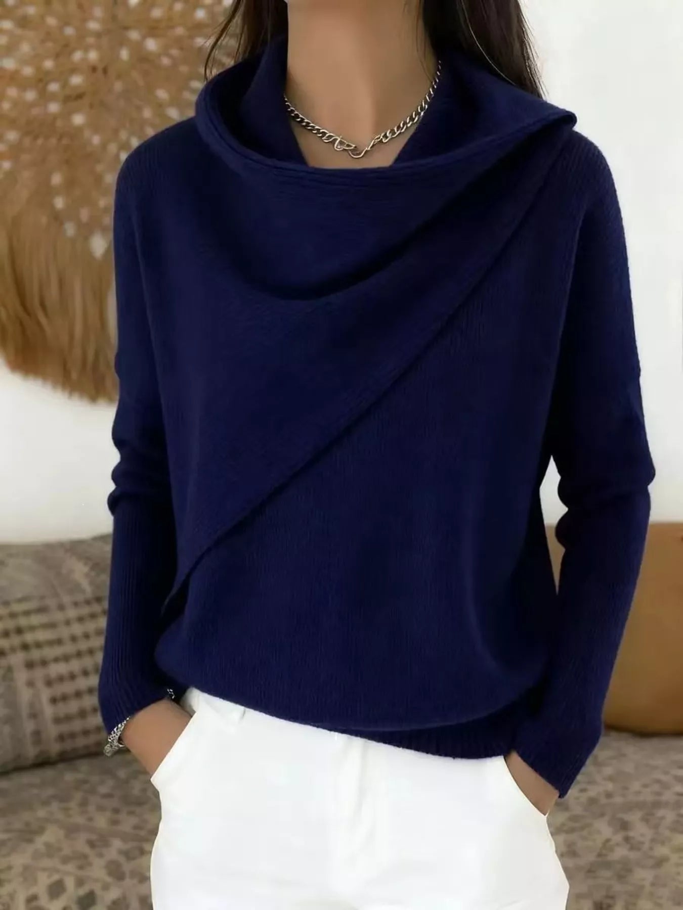 Trendsi Full Size Solid Color Cowl Neck Sweater Plus Size -