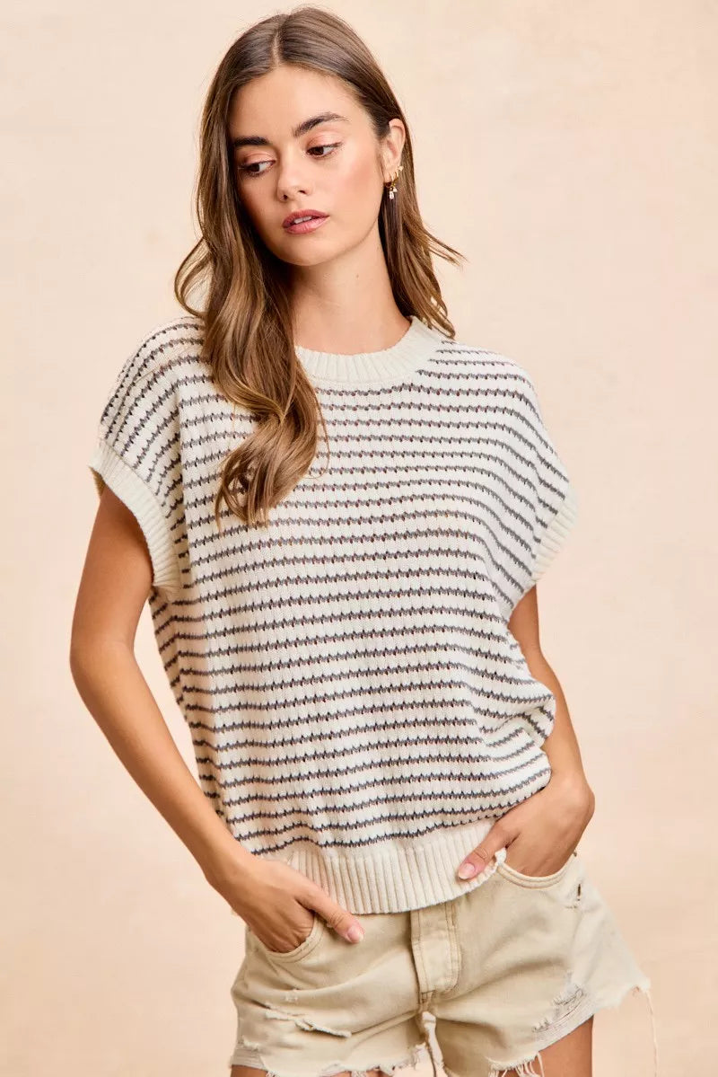 Women's Pointelle Stripe Sleeveless Sweater Top — product view 3