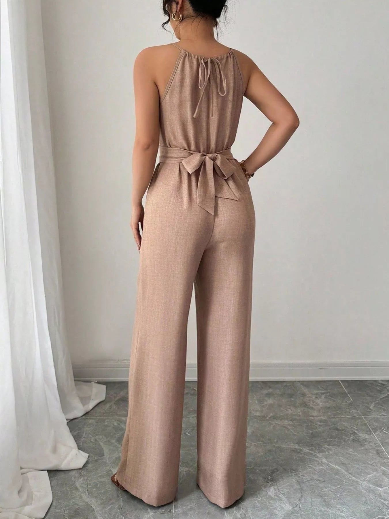 Trendsi Sleeveless Tie Waist Wide-Leg Jumpsuit -