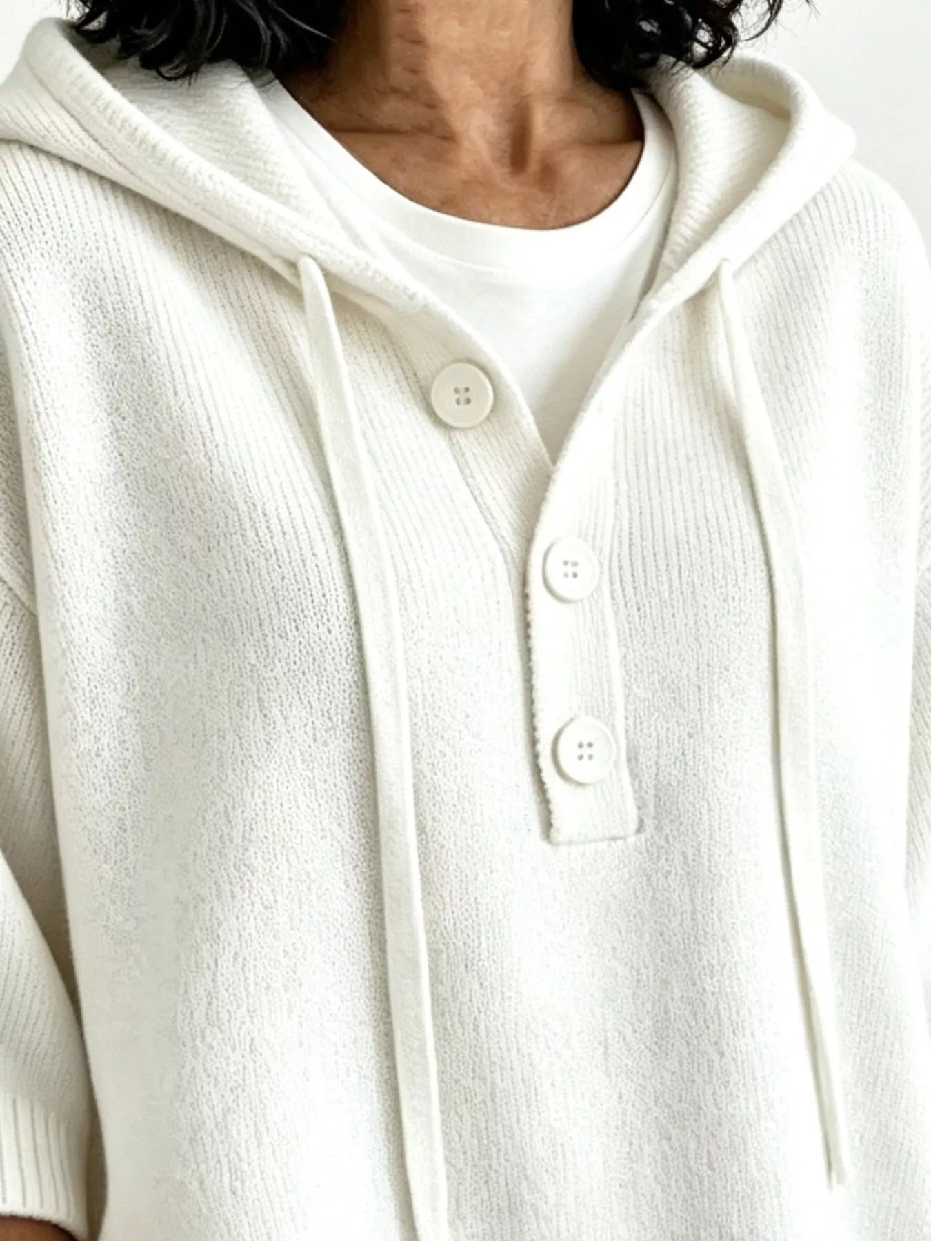 Trendsi Striped Hooded Sweater with Button Detail -