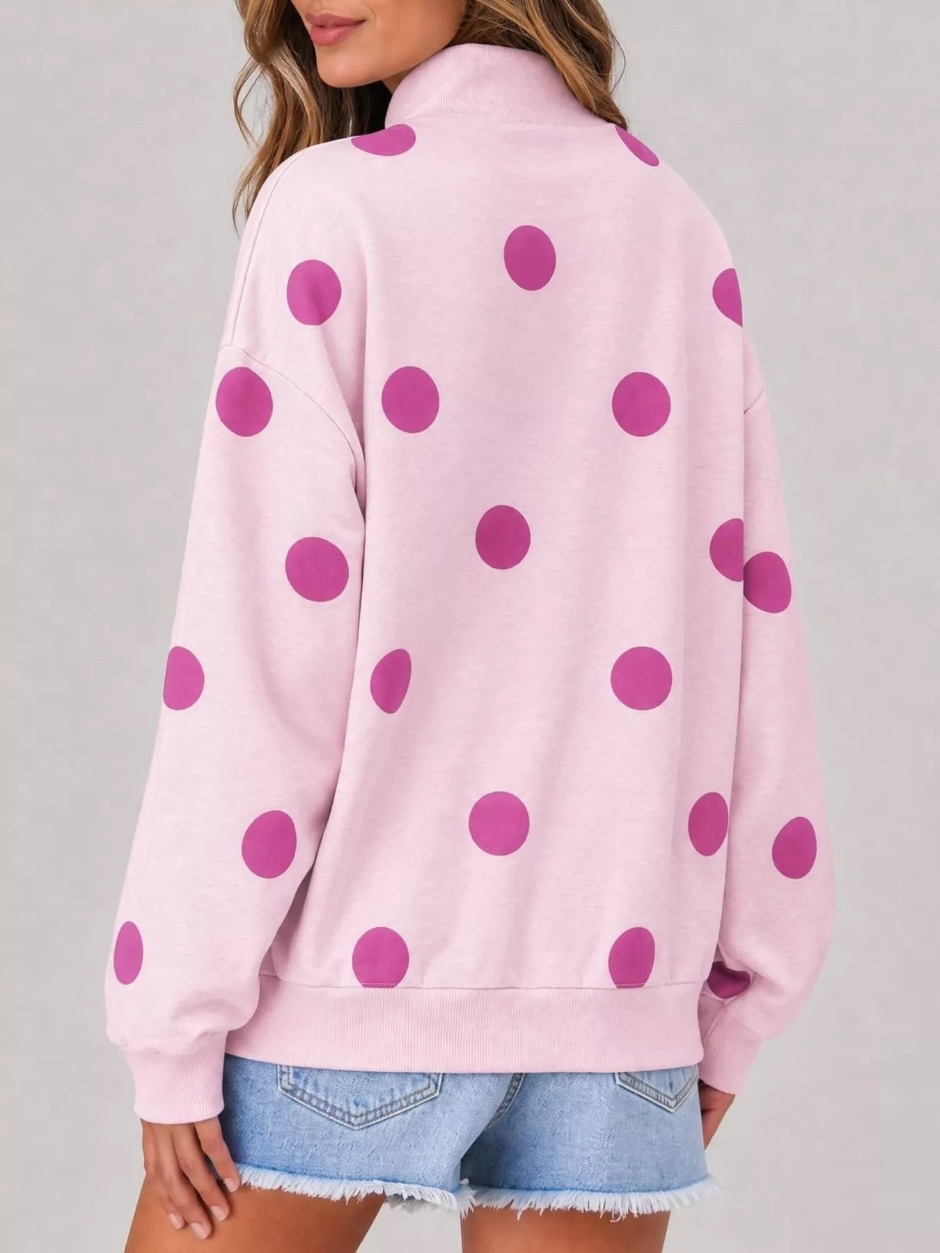 Trendsi Mock Neck Polka Dot Print Oversized Sweatshirt -