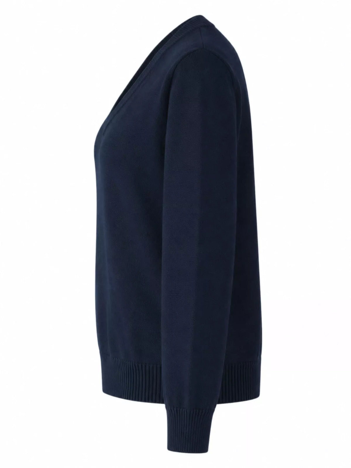 Women's V-Neck Long Sleeve Sweater in navy — side view