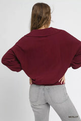 Trendsi Umgee Linen Long Sleeves Elastic Hem Blouse -