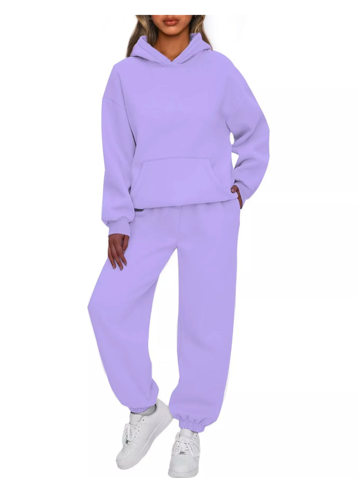 Drop Shoulder Hoodie and Jogger Sweatpants Set — front view