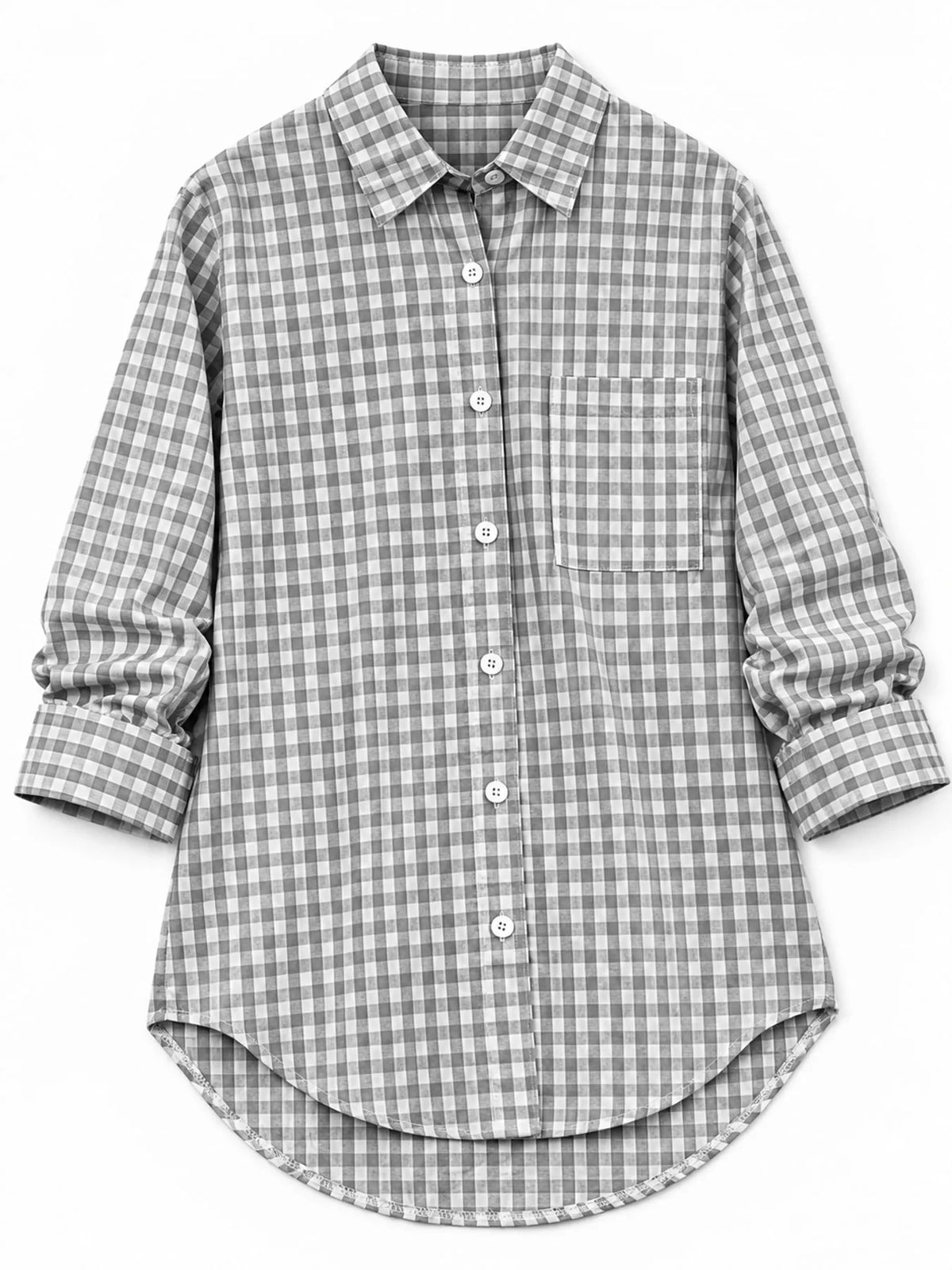 Gray and white plaid button-down shirt