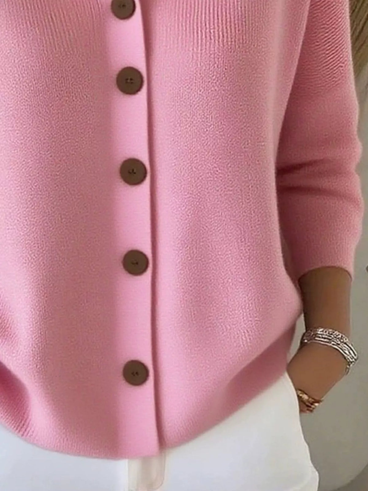 Pink collared button-down knit cardigan