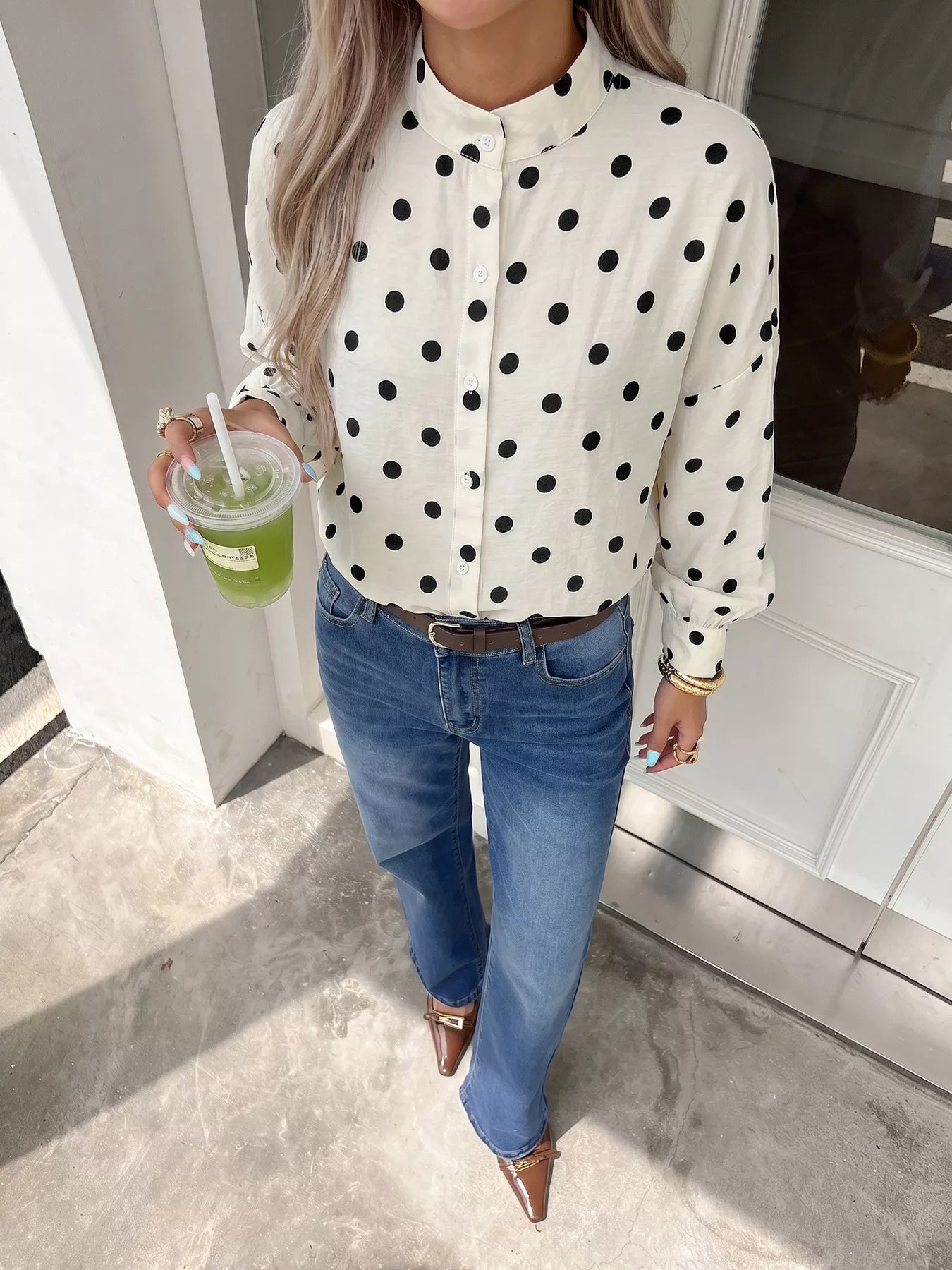 Trendsi Polka Dot Button-Up Shirt -