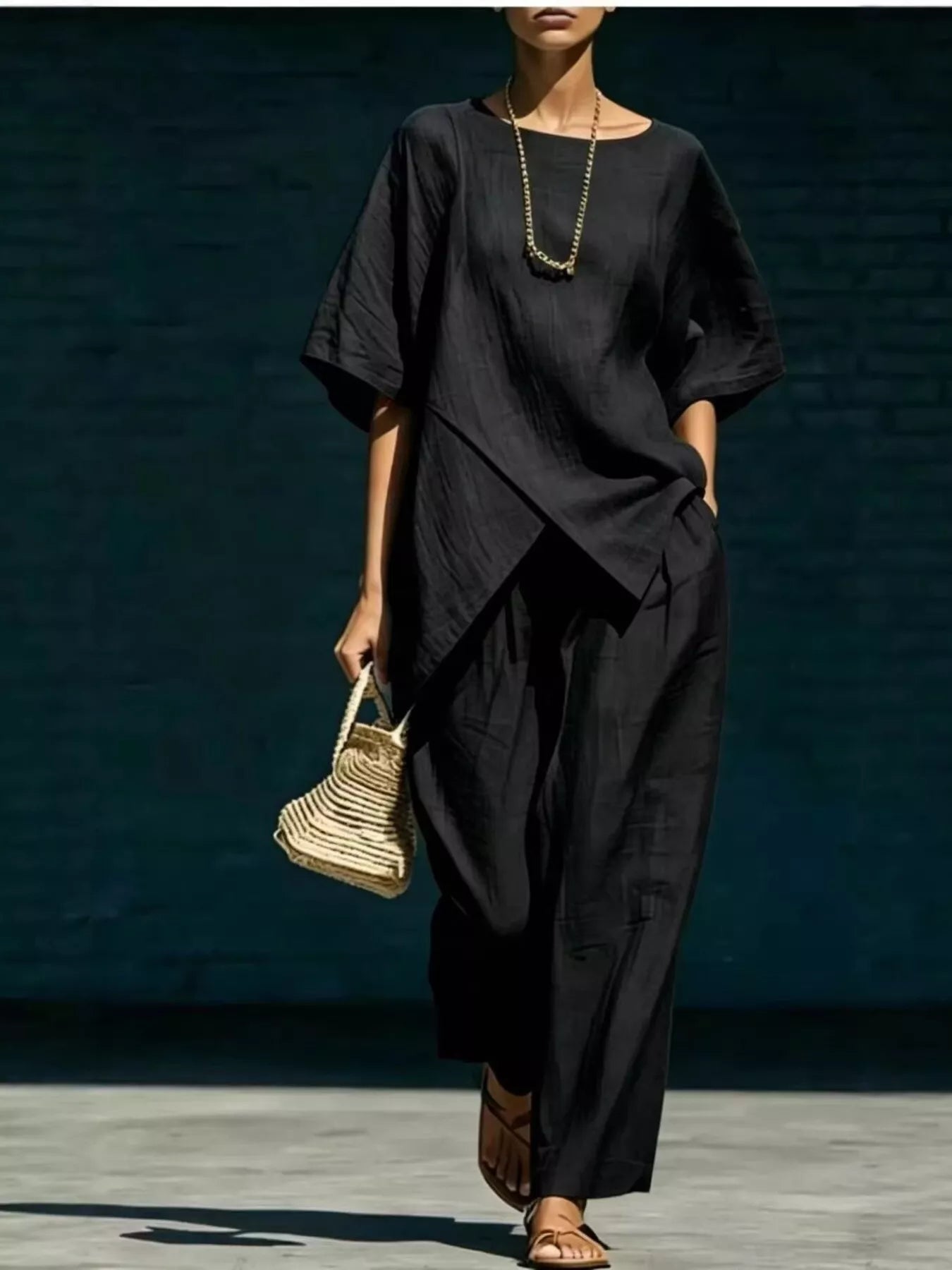 Trendsi Full Size Asymmetric Top and Wide-Leg Pants Set Plus Size -