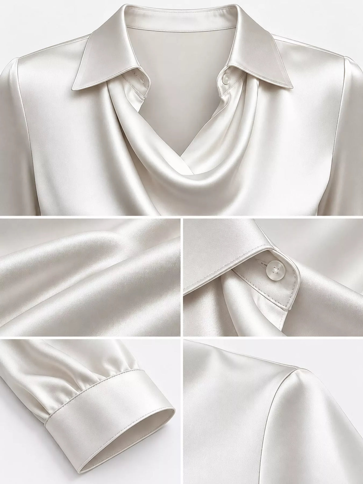 White satin cowl neck blouse