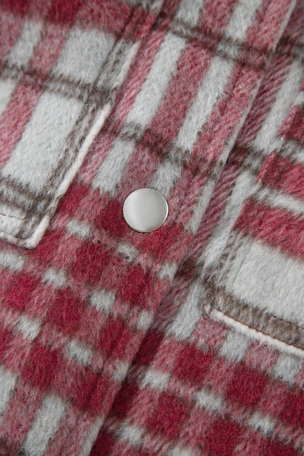 Plaid Button-Collar Long Sleeve Jacket, button detail