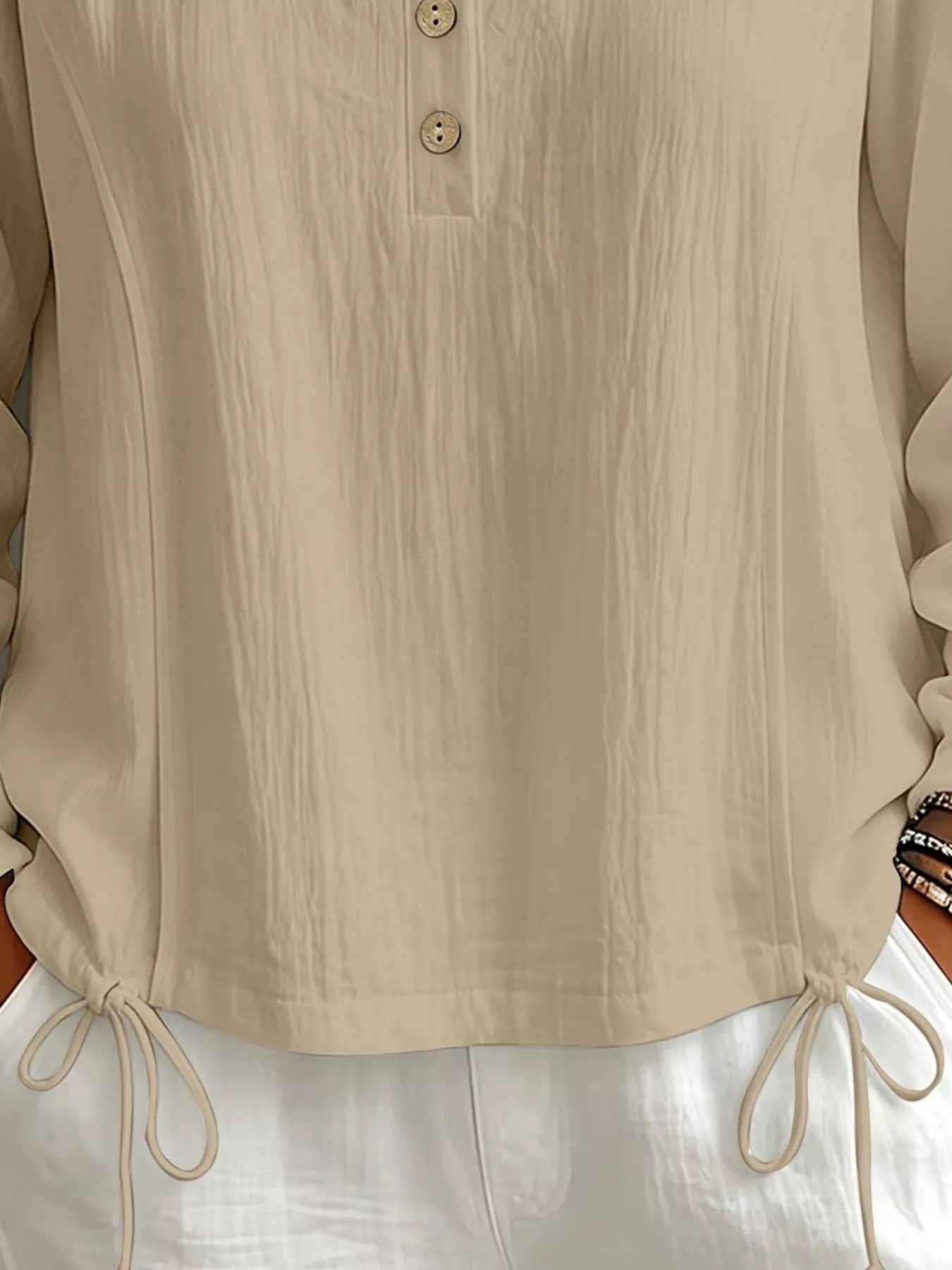Trendsi Button Detail Long Sleeve Hooded Blouse -