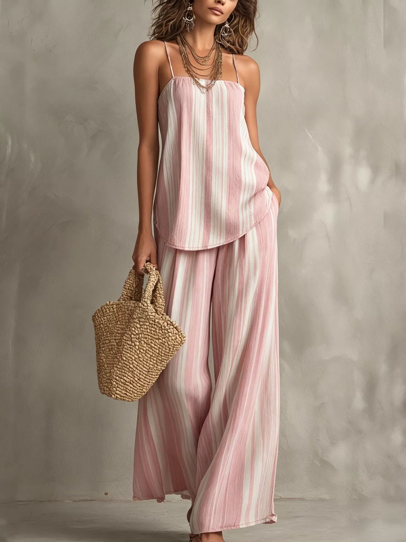 Trendsi Striped Cami and Wide Leg Pants Set -