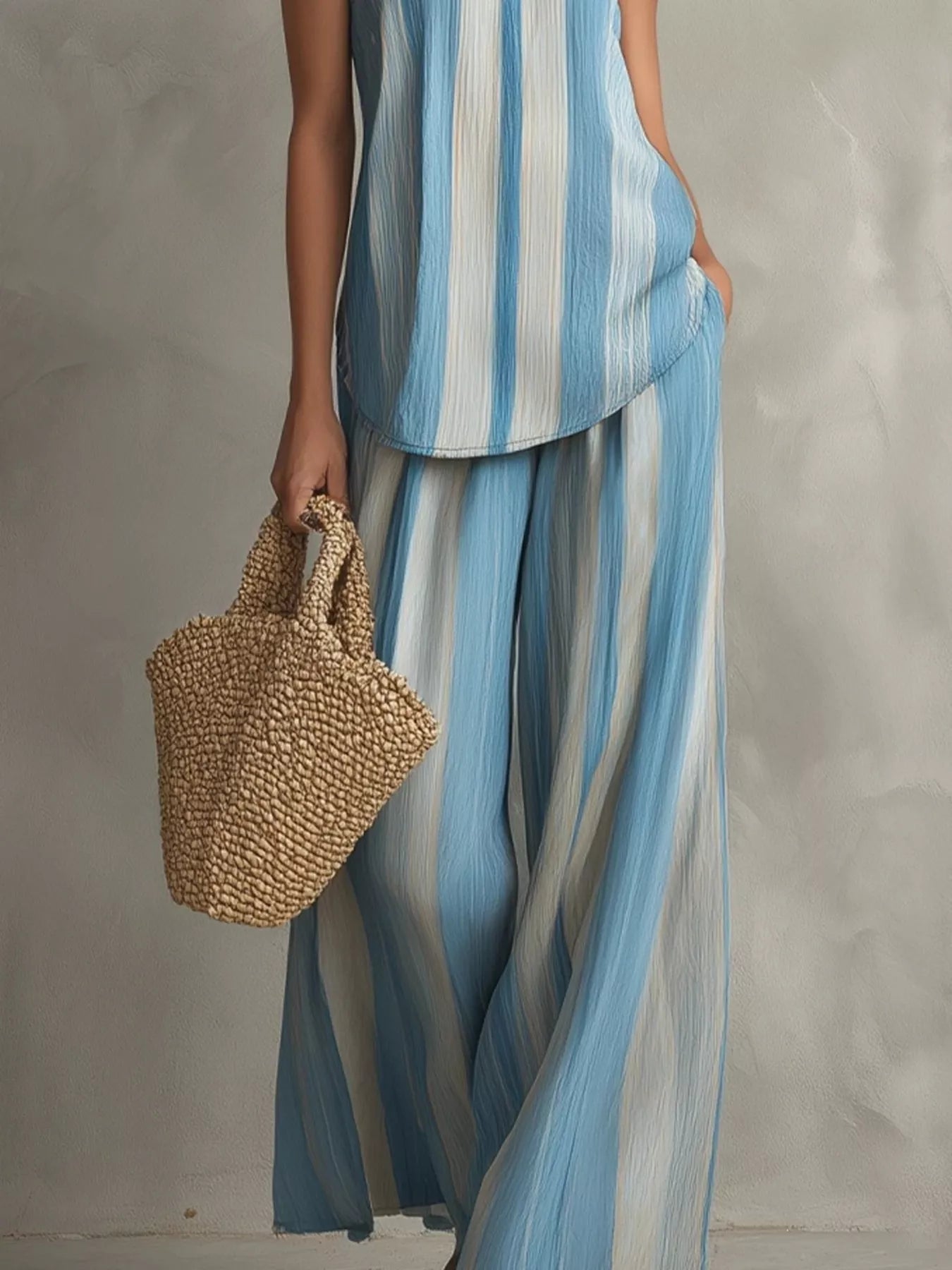 Trendsi Striped Cami and Wide Leg Pants Set -