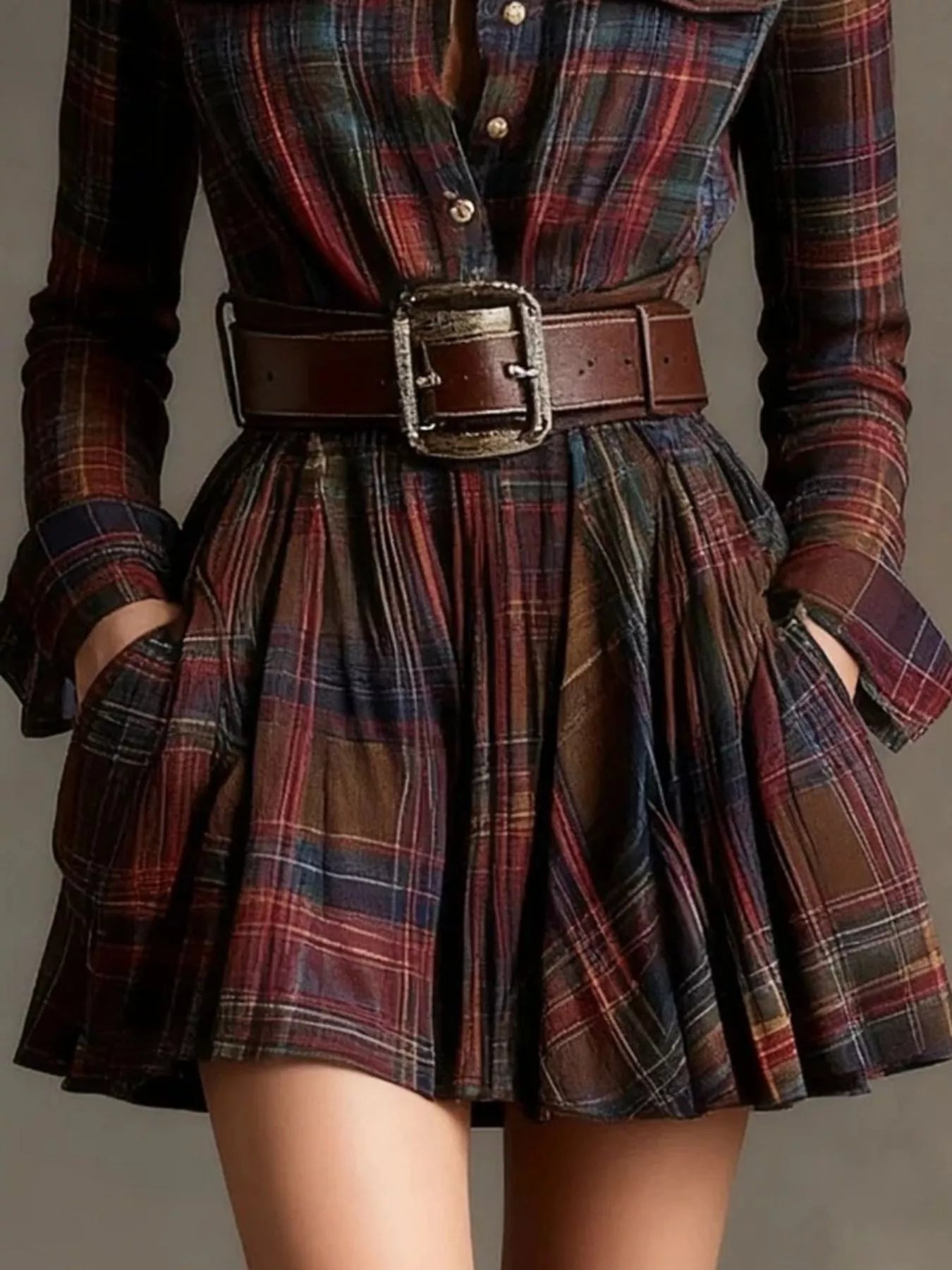 Trendsi Plaid Long Sleeve Shirt Dress -
