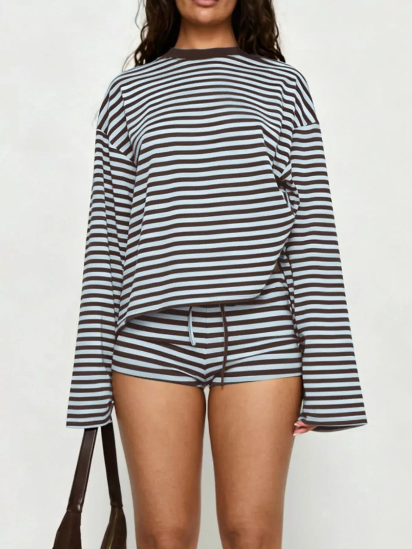 Trendsi Striped Long-Sleeve Top and Shorts Set -