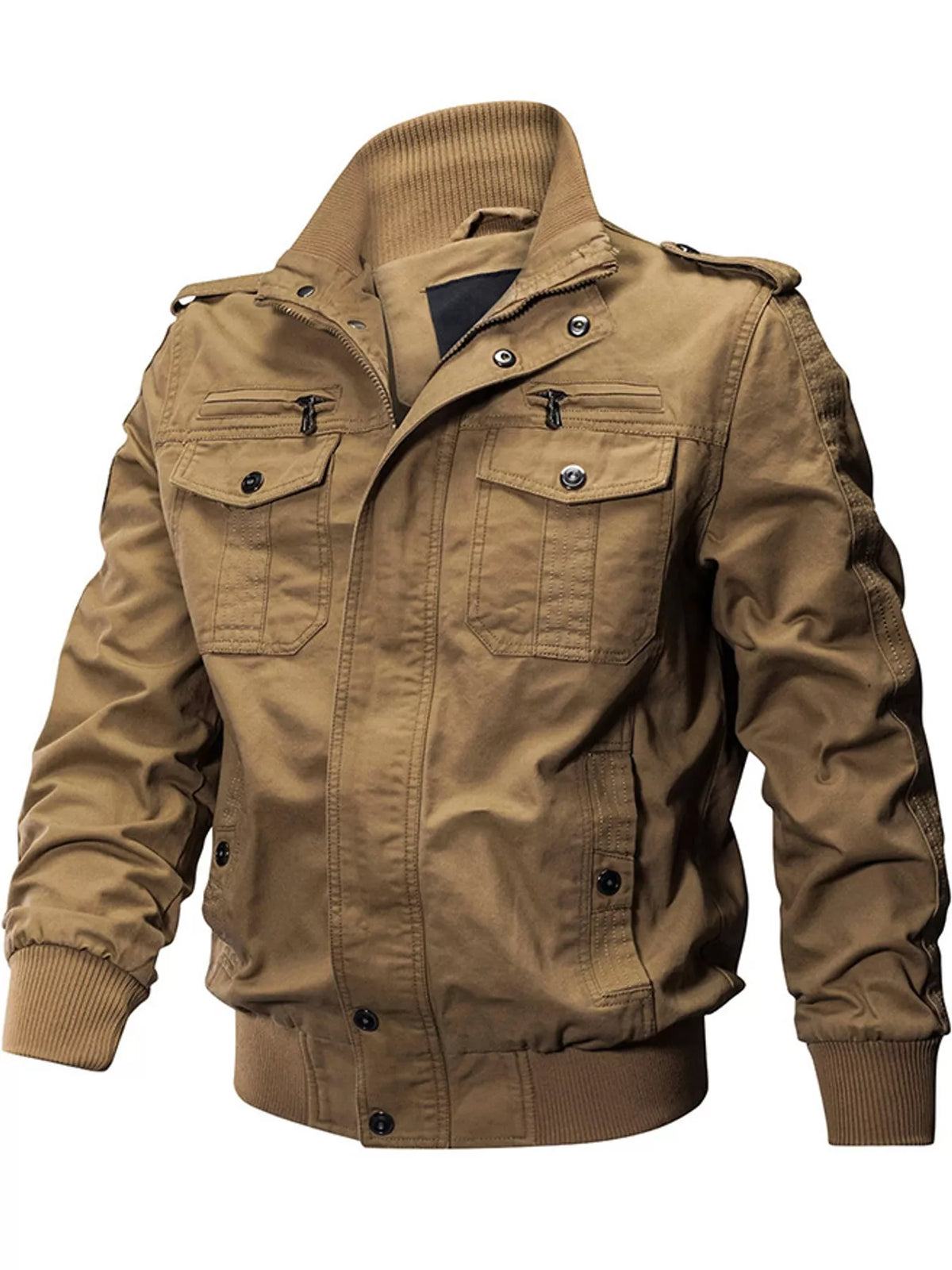 Multi-Pocket Tactical Bomber Jacket — garment front