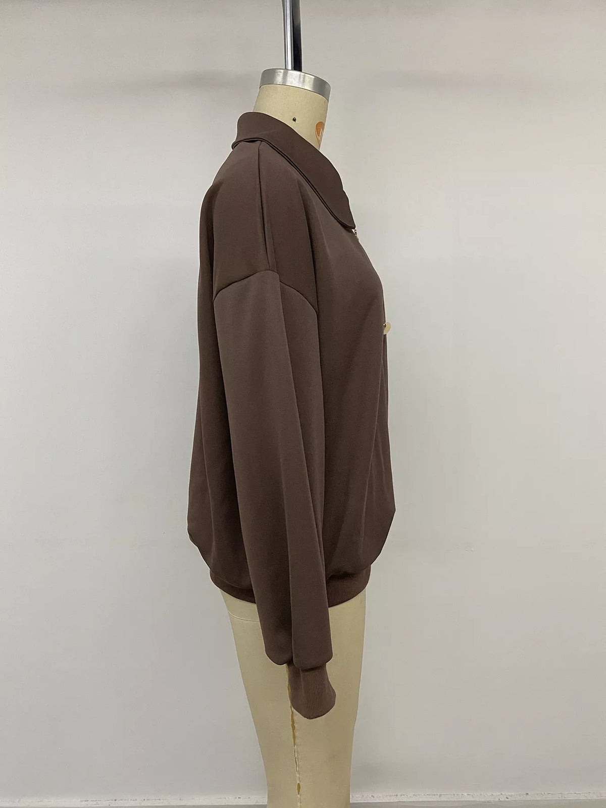 Trendsi Polo Collar Dropped Shoulder Sweatshirt -