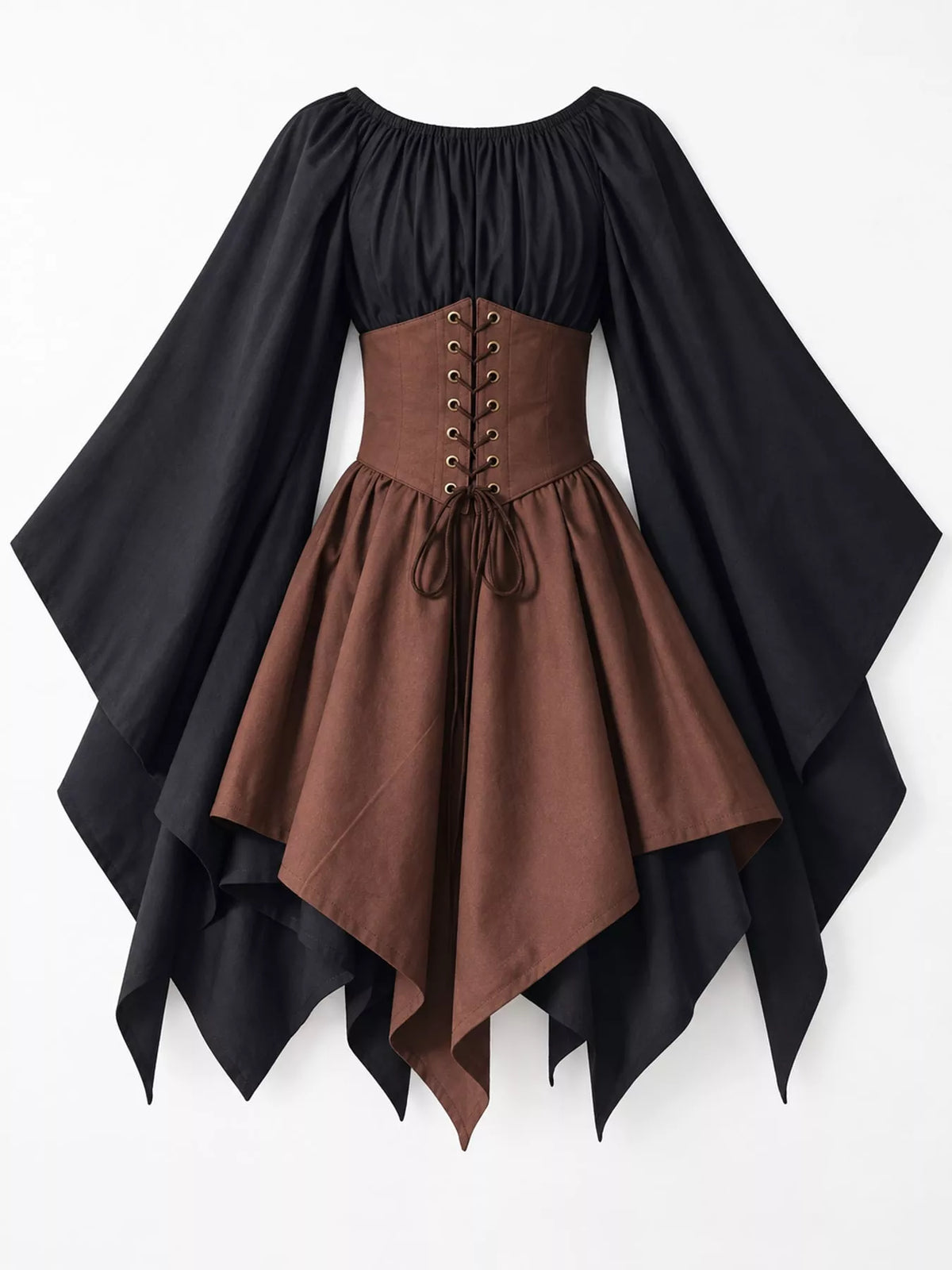 Lace-up asymmetric dress, black brown back