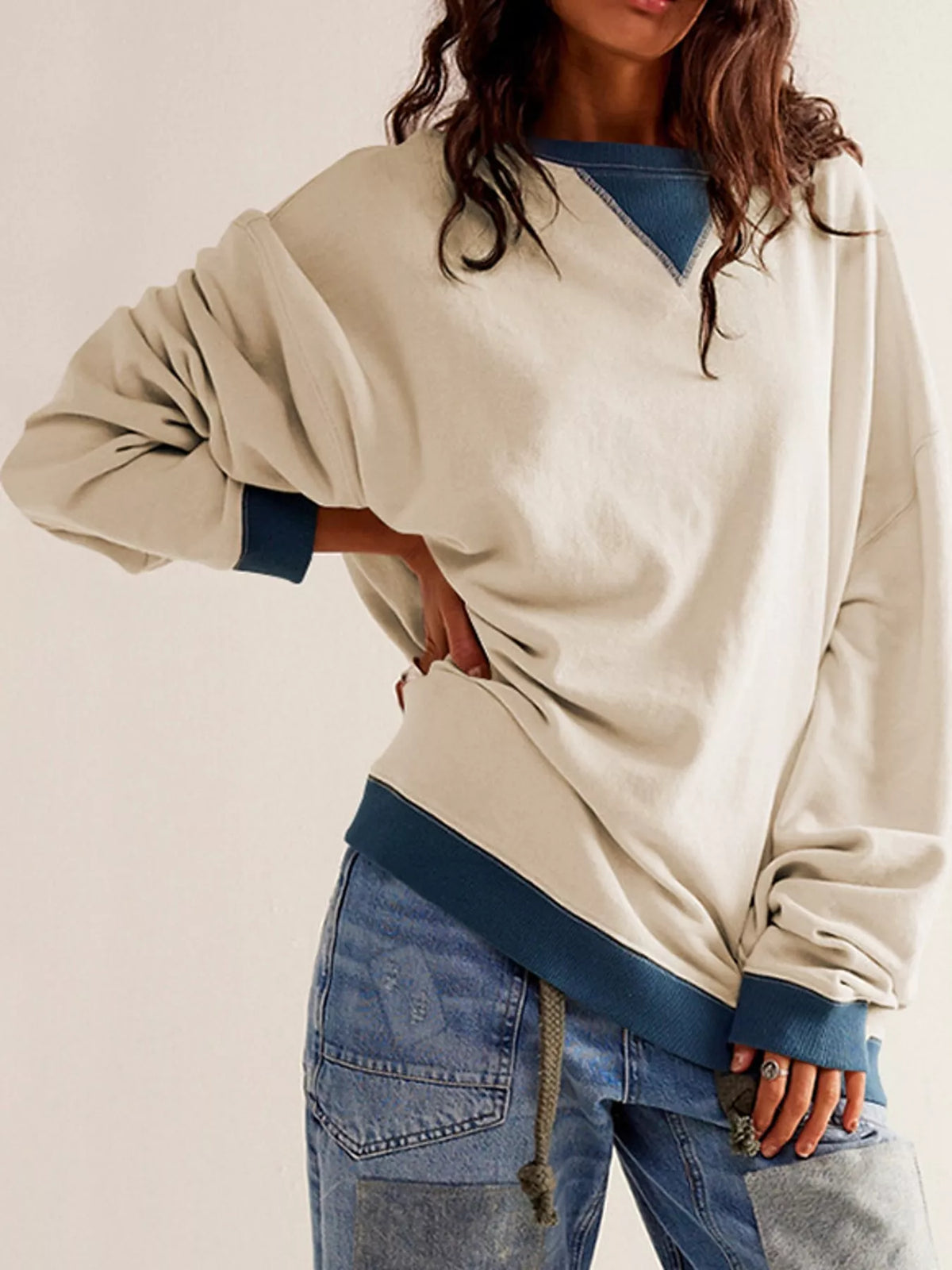 Apricot dropped shoulder long sleeve sweatshirt