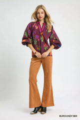 Trendsi Umgee Floral Print Flounce Sleeve Blouse -