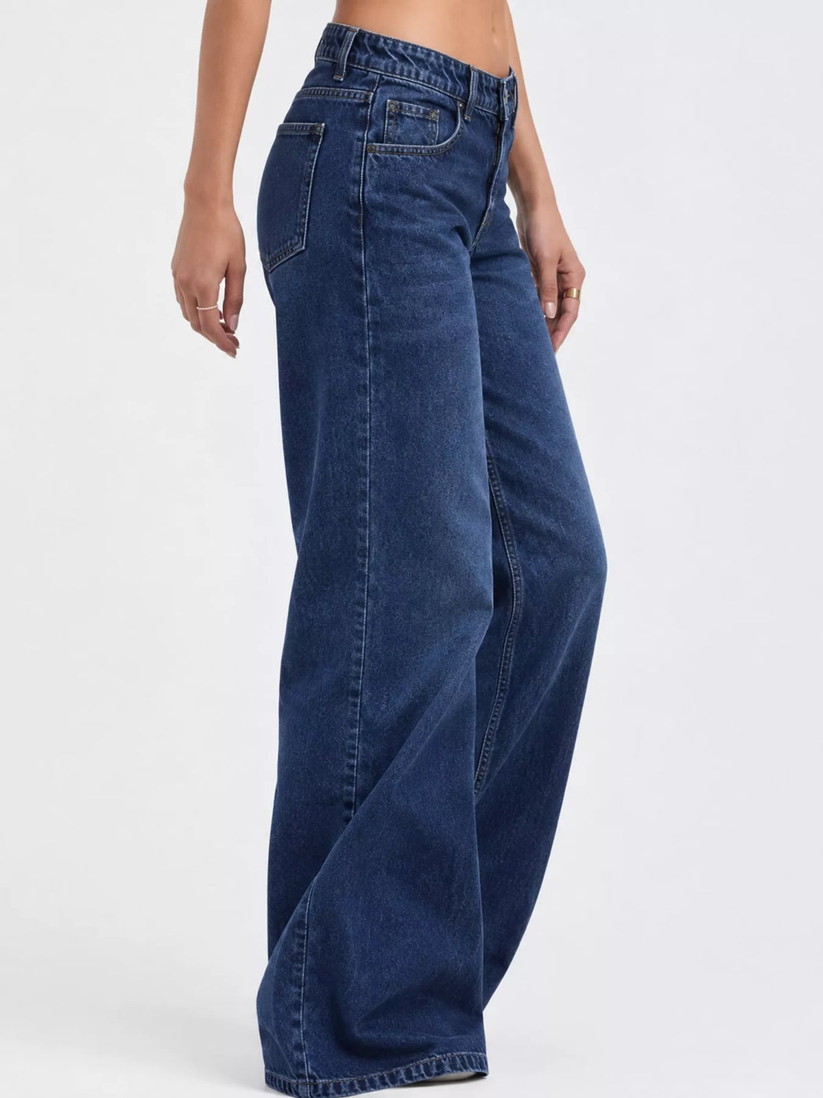 Wide-Leg Vintage Wash Jeans in dark blue, side view