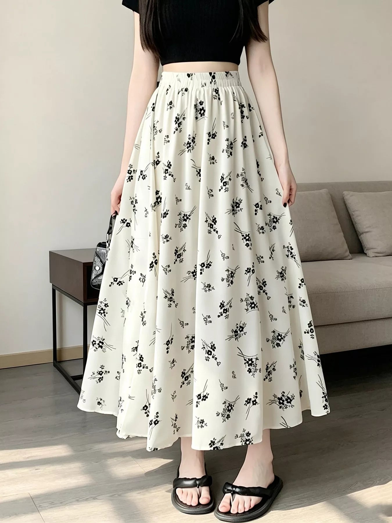 Trendsi Floral Print A-Line Skirt -