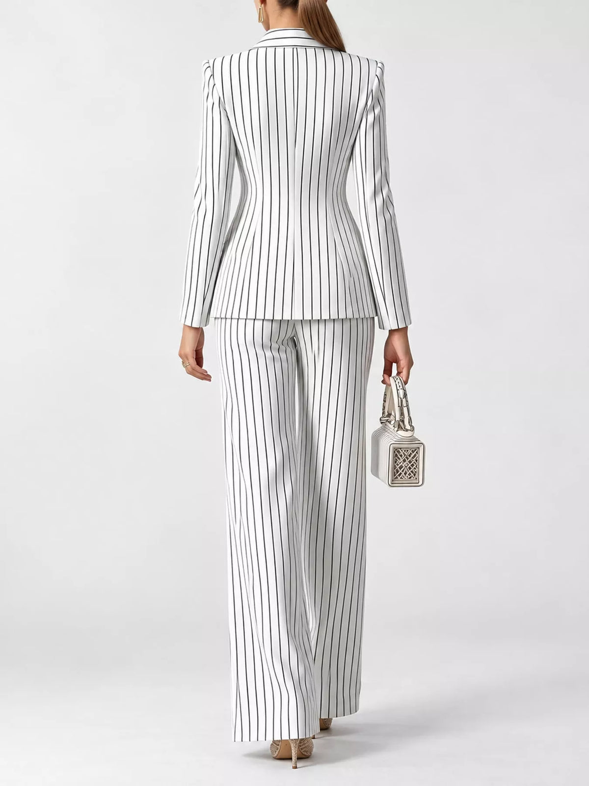 Pinstripe pantsuit, white suit back