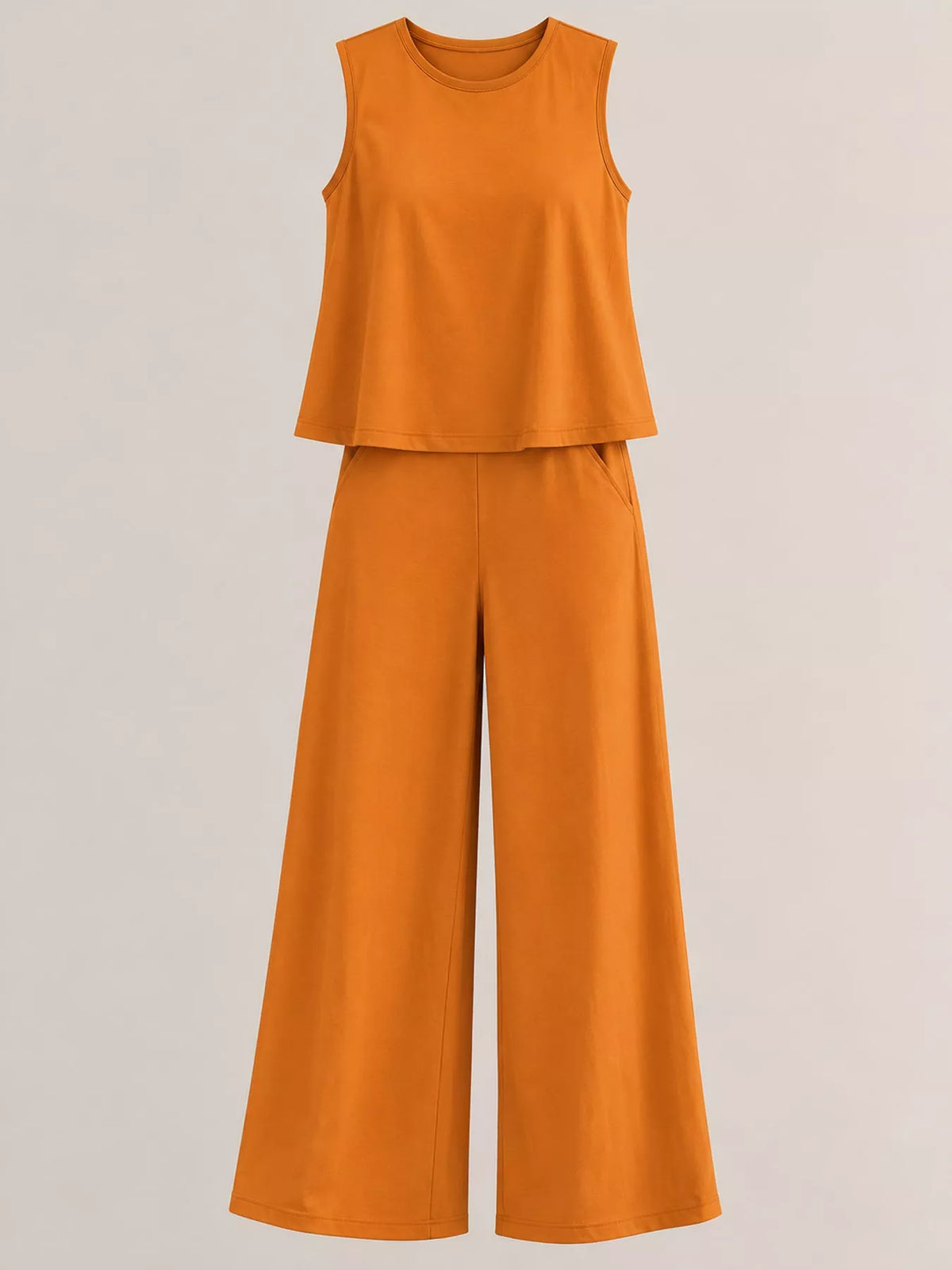 Sleeveless Tank Top and Wide-Leg Pants Set — garment front