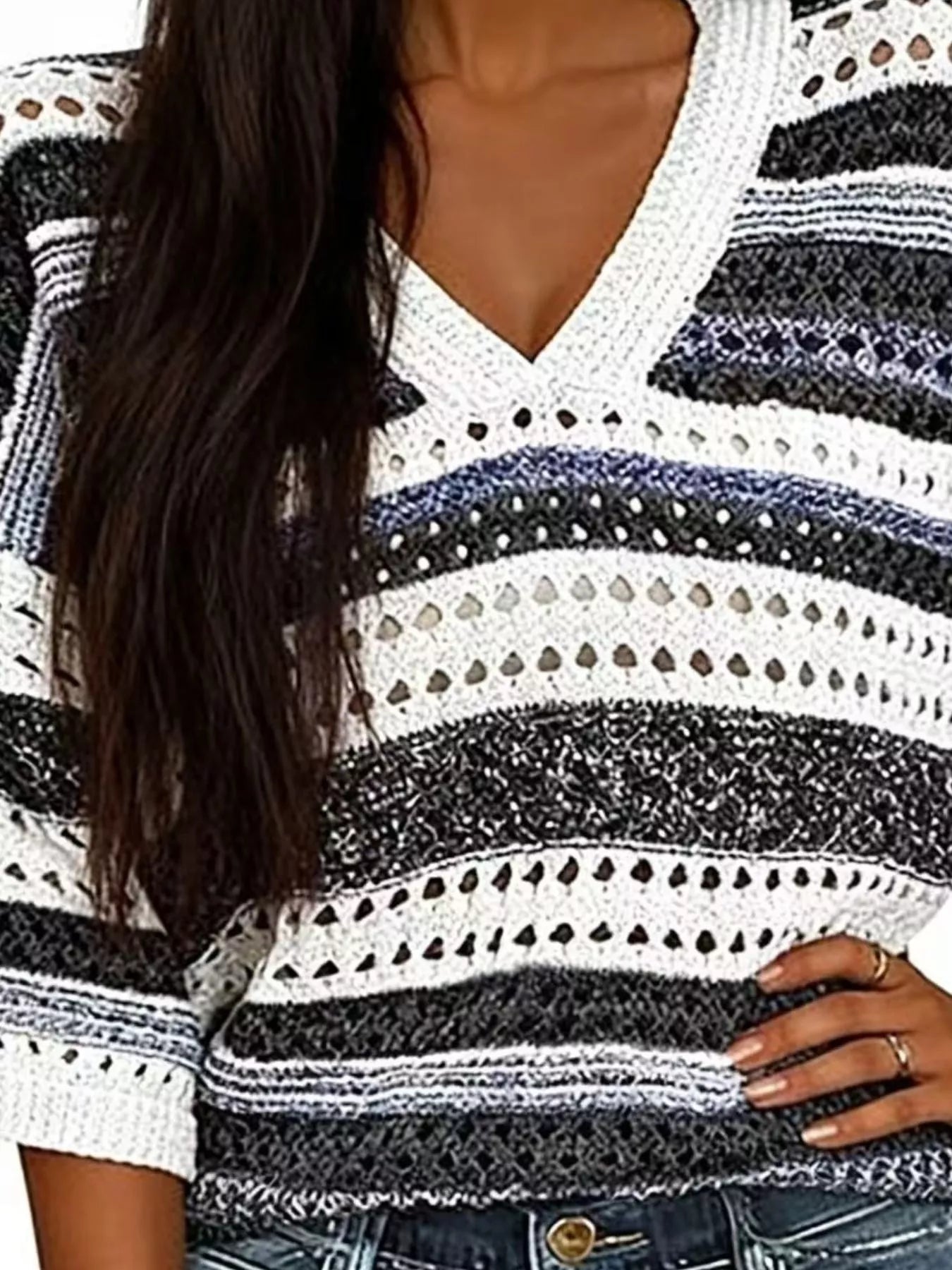 Trendsi Chic Striped Crochet Knit Top -