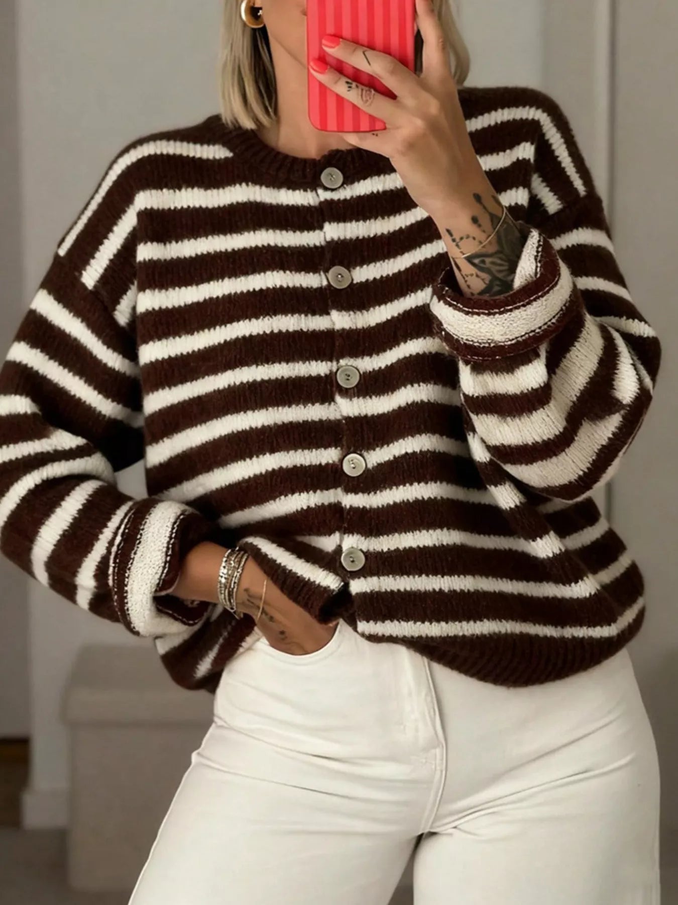 Trendsi Striped Button-Down Cardigan -