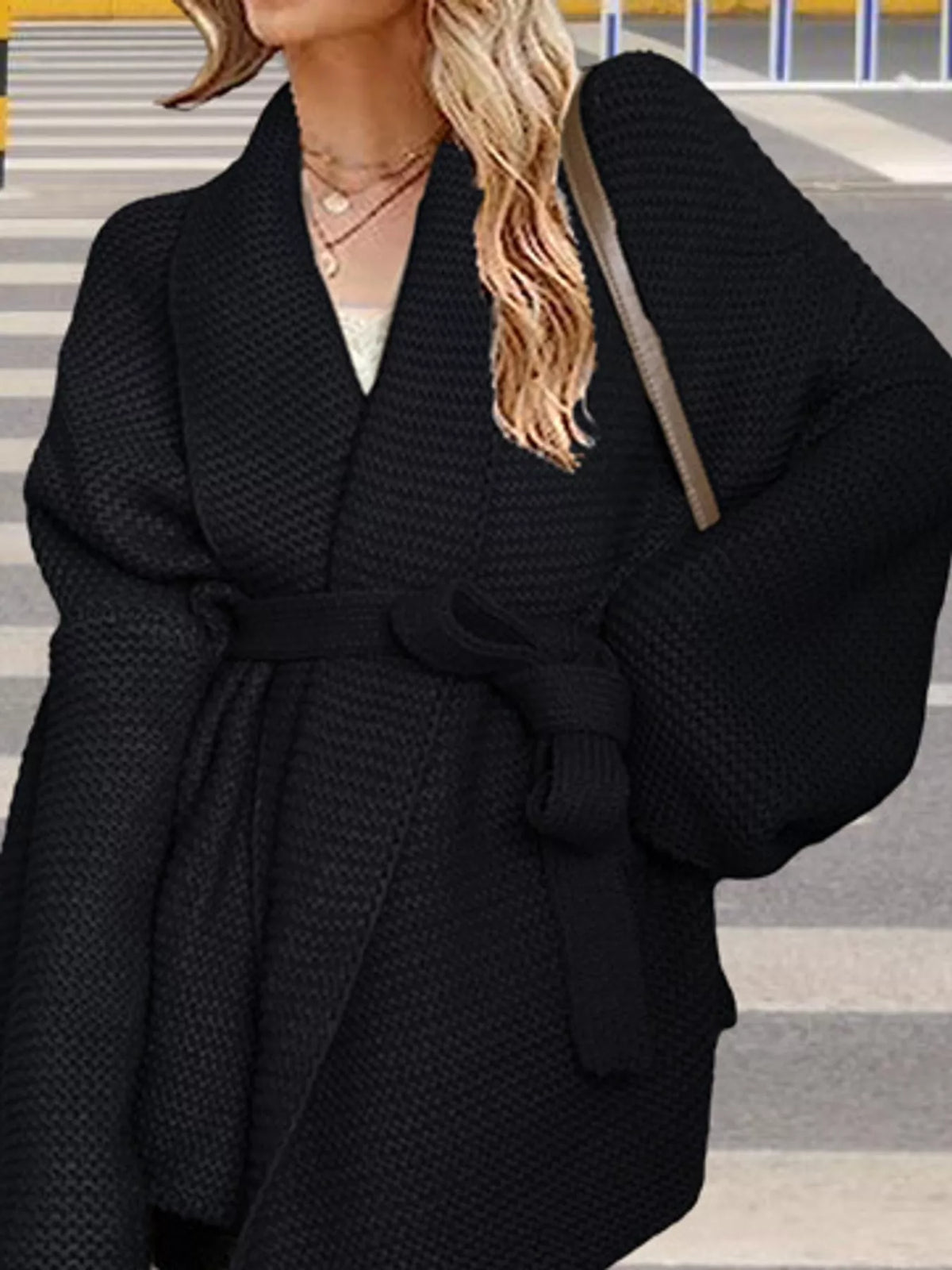 Belted cardigan, black front belted