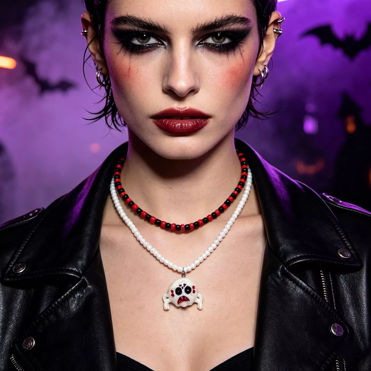Trendsi Gothic Skull Bead Double Layered Necklace -