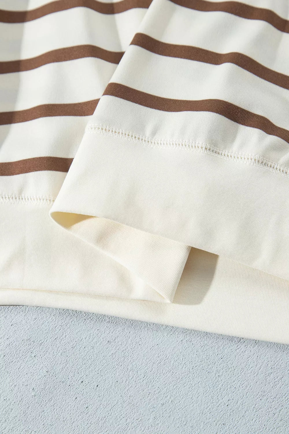 Beige striped long sleeve top and drawstring pants set