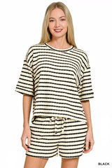 Trendsi Zenana Striped Short Sleeve Tee & Shorts Set -