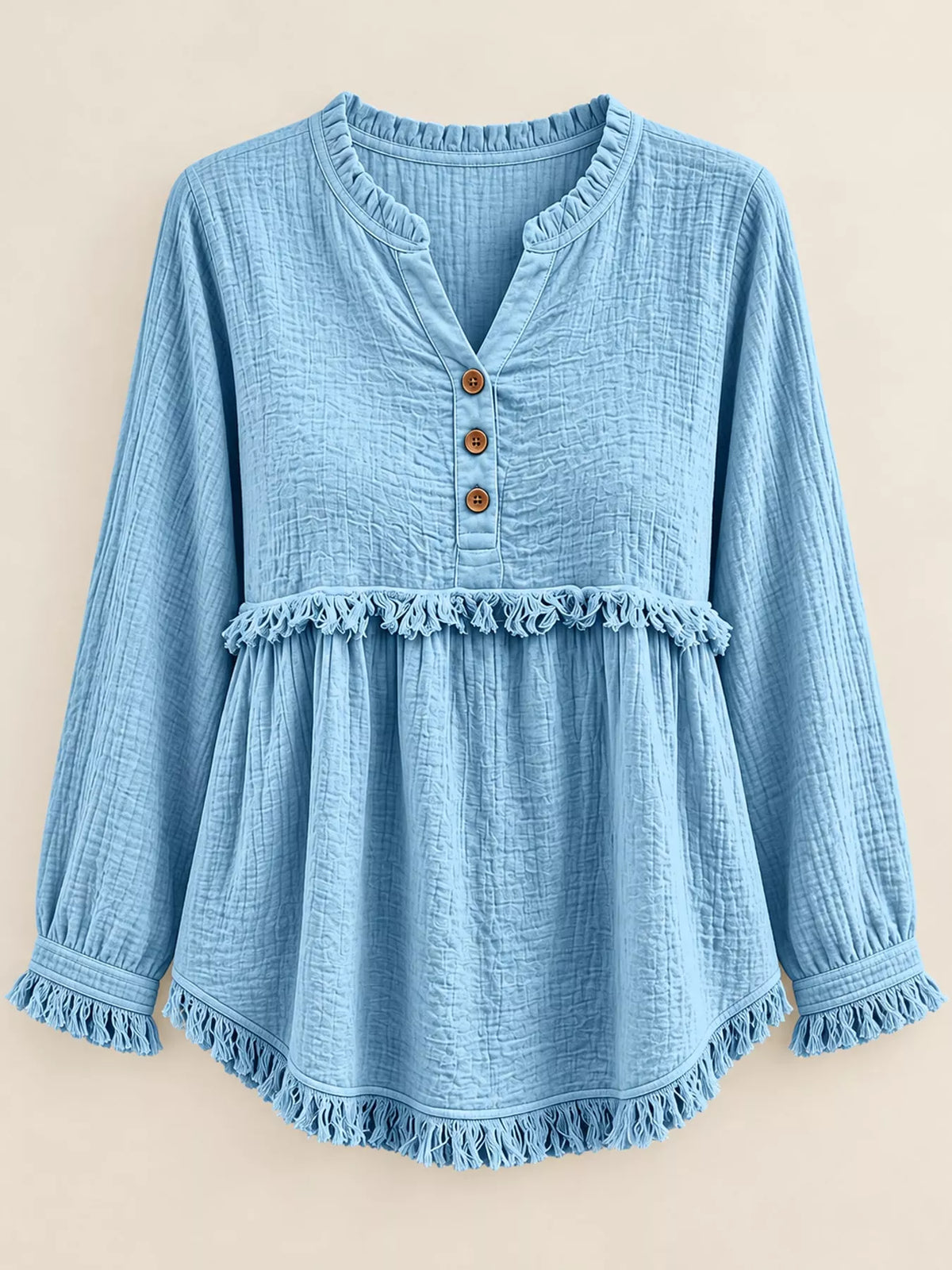 Frayed-hem blouse, light blue flat front