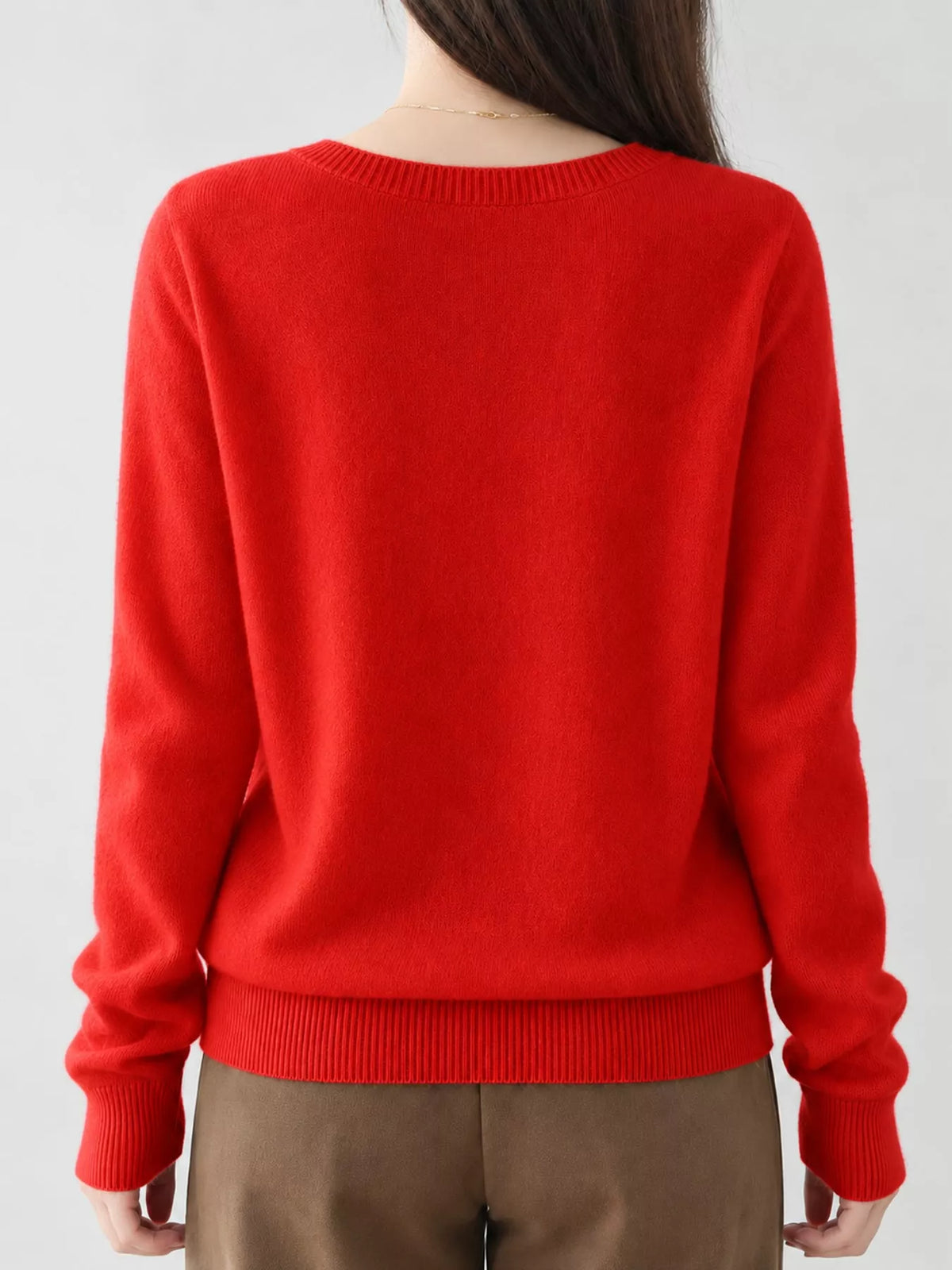 V-Neck Knit Sweater, back view in red