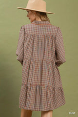 Trendsi Umgee Plaid Button Down Oversized Shirt Dress - Dresses