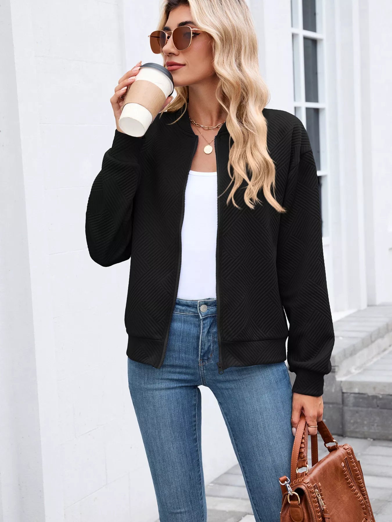Trendsi Textured Zip Up Jacket -