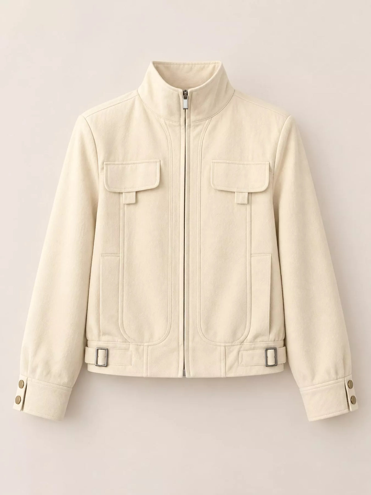 Stand-Collar Zip-Up Utility Jacket — garment front