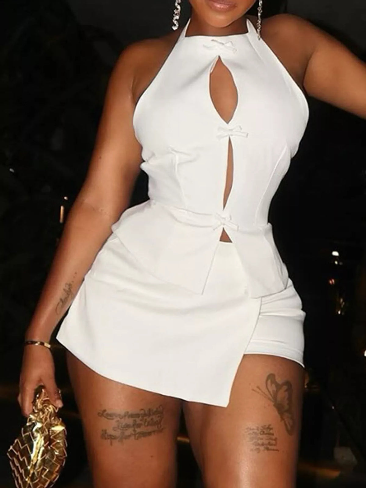 Halter Cut-Out Vest and Skort Set — front view
