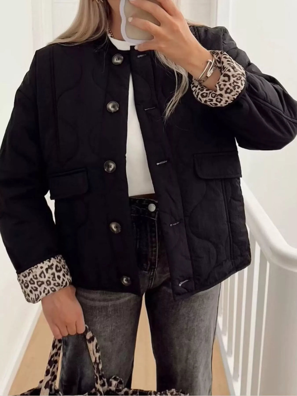 Quilted Button-Up Jacket — front view