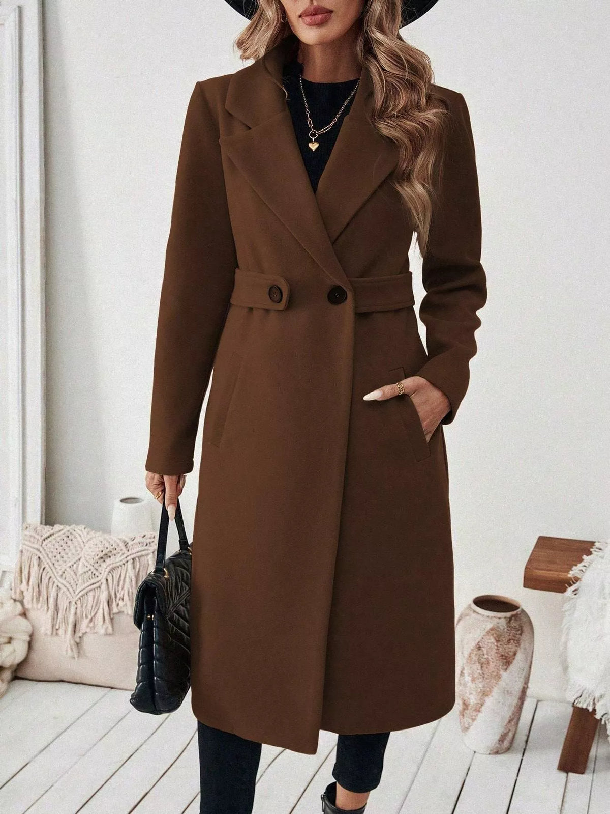 Trendsi Single-Button Longline Coat -