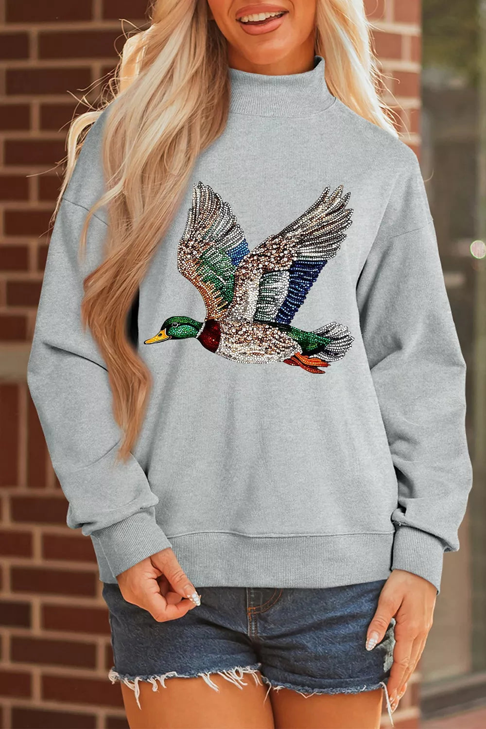 Mallard Duck Graphic Sweatshirt in gray, front view