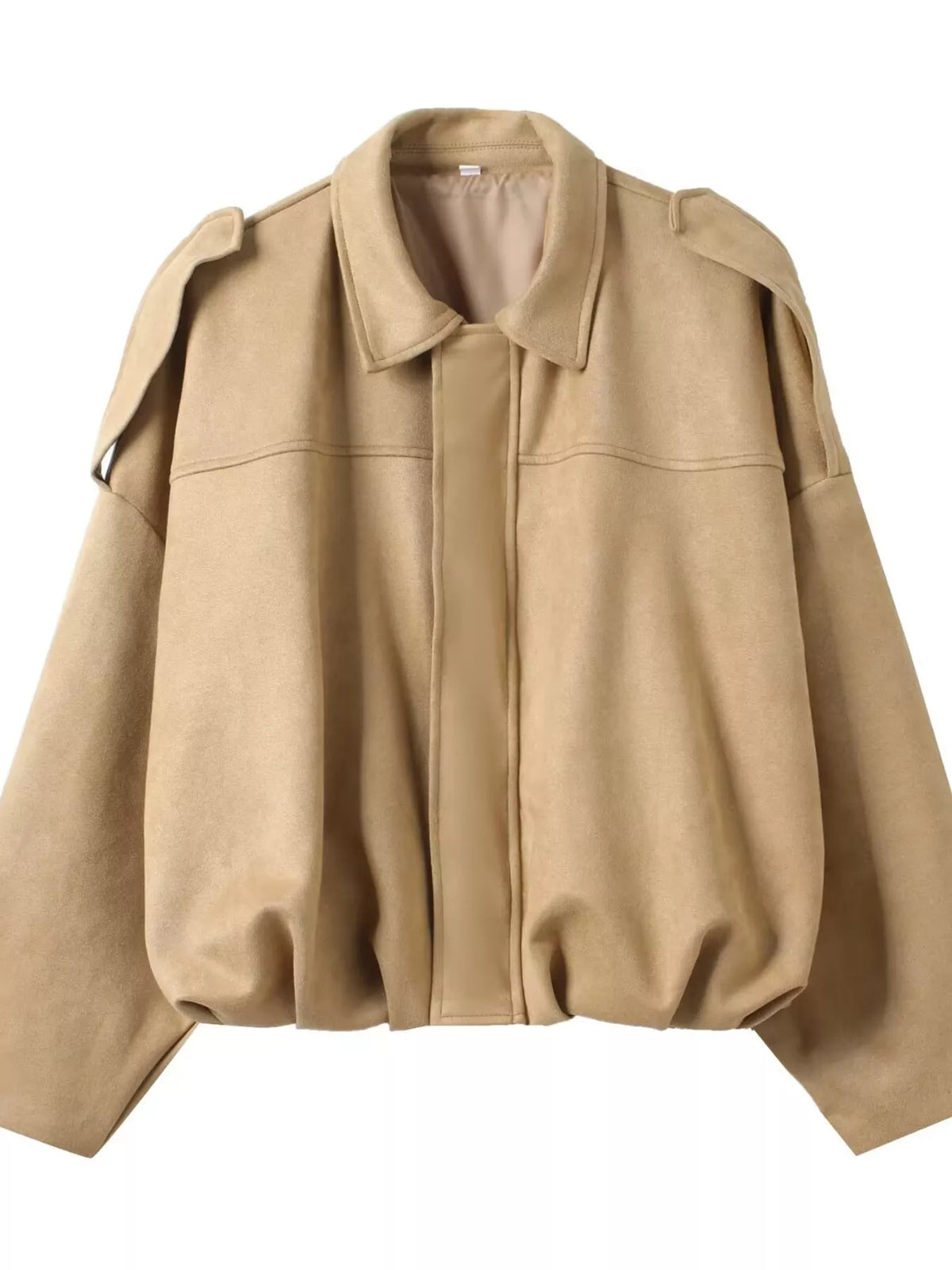 Cropped zip jacket, tan flat front