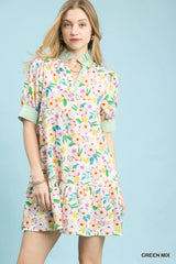 Trendsi Umgee Mix Floral Ruffle Collar Tiered Babydoll Dress -