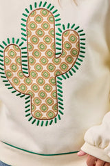 Trendsi BiBi Cactus Embroidered Fleece Sweatshirt -