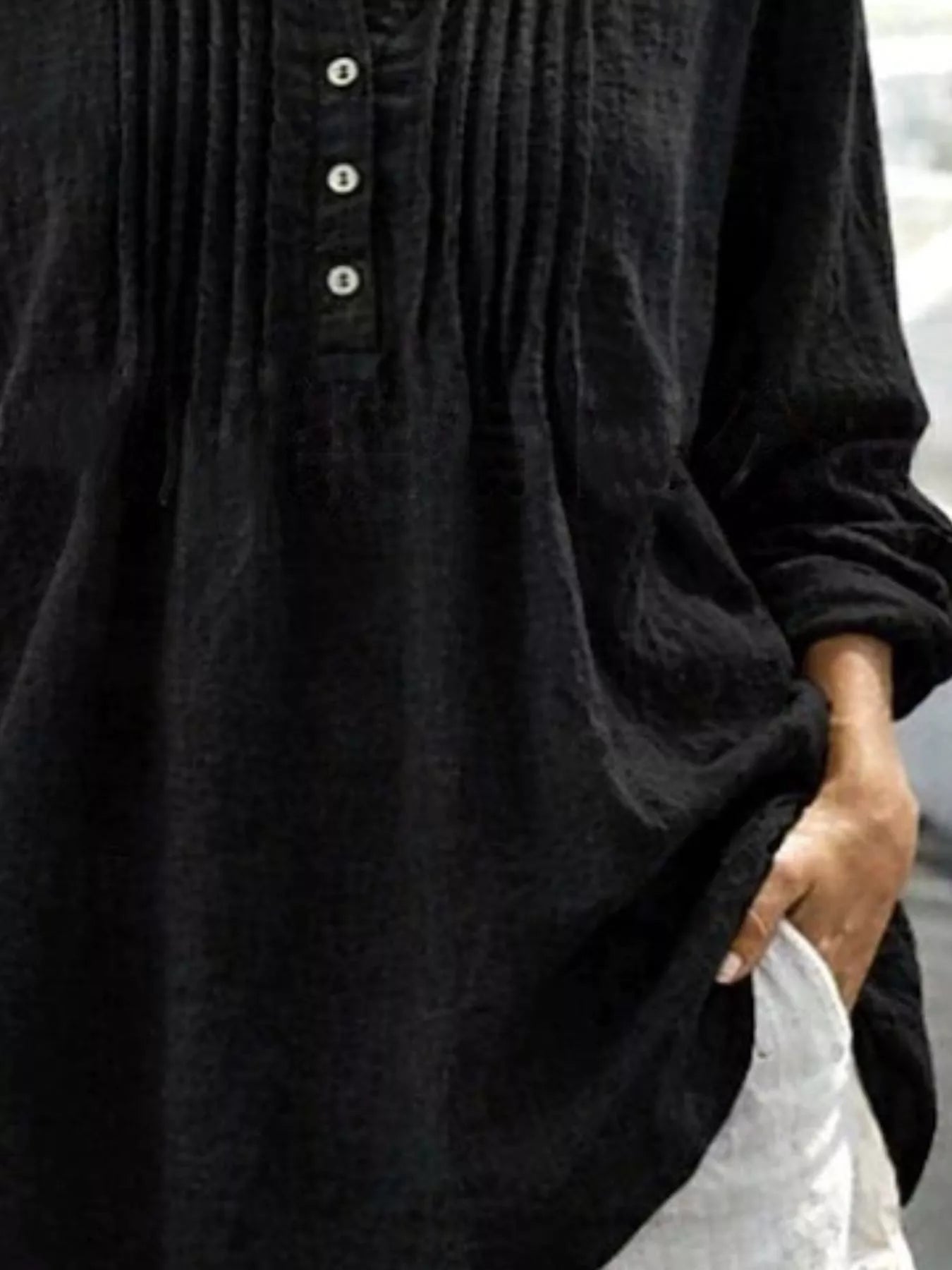 Trendsi Casual Button Detail Long Sleeve Linen Shirt -