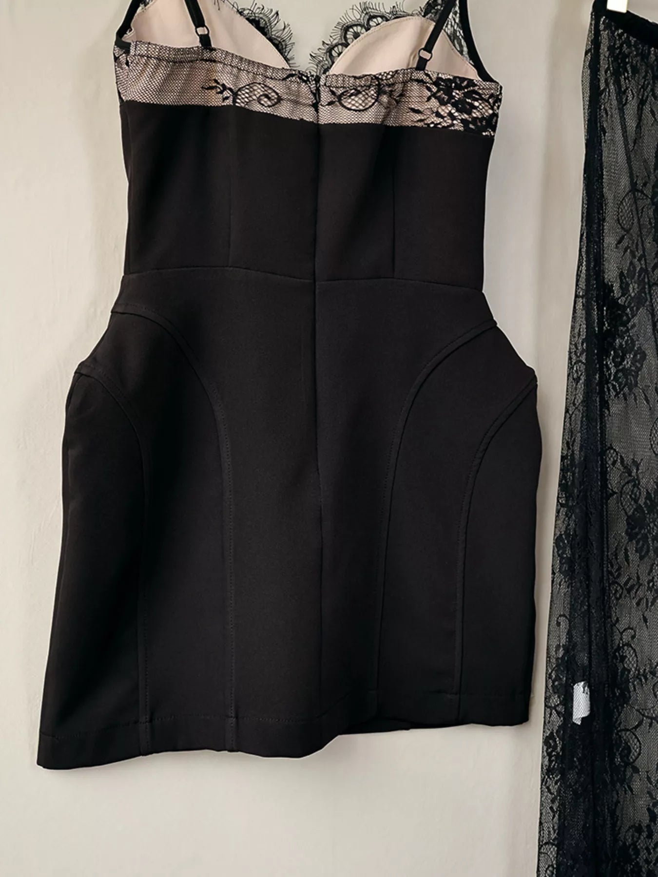 Trendsi Lace Corset Mini Dress Set with Sheer Overlay -