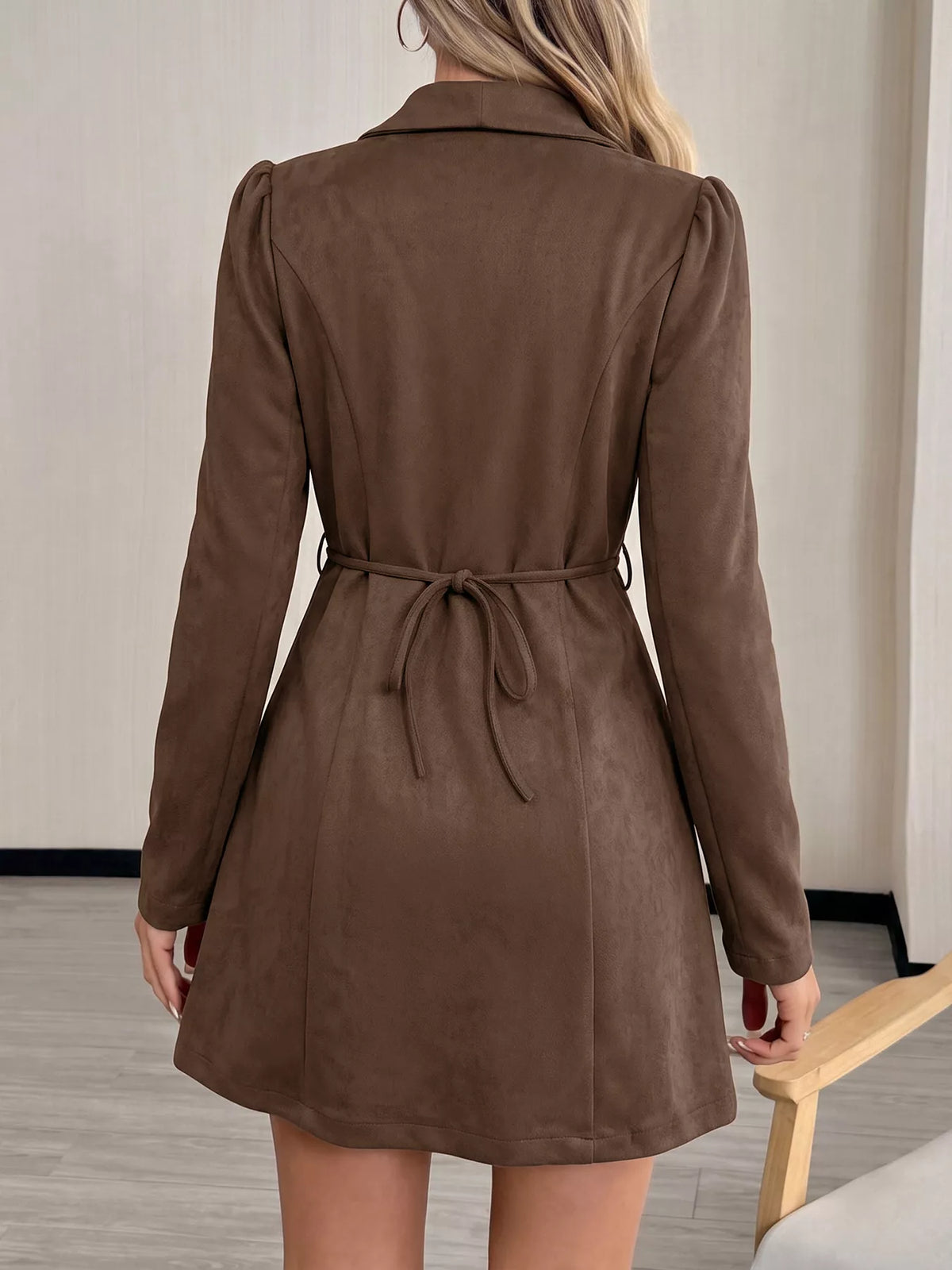 Trendsi Button-Front Long Sleeve Blazer Dress -